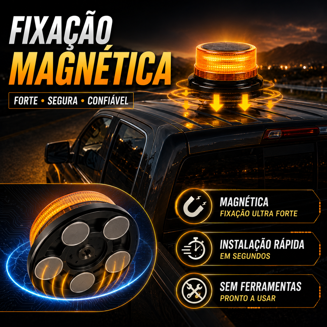 Giroflex LED Solar Magnético Dual Recarregável para Camião e Obras