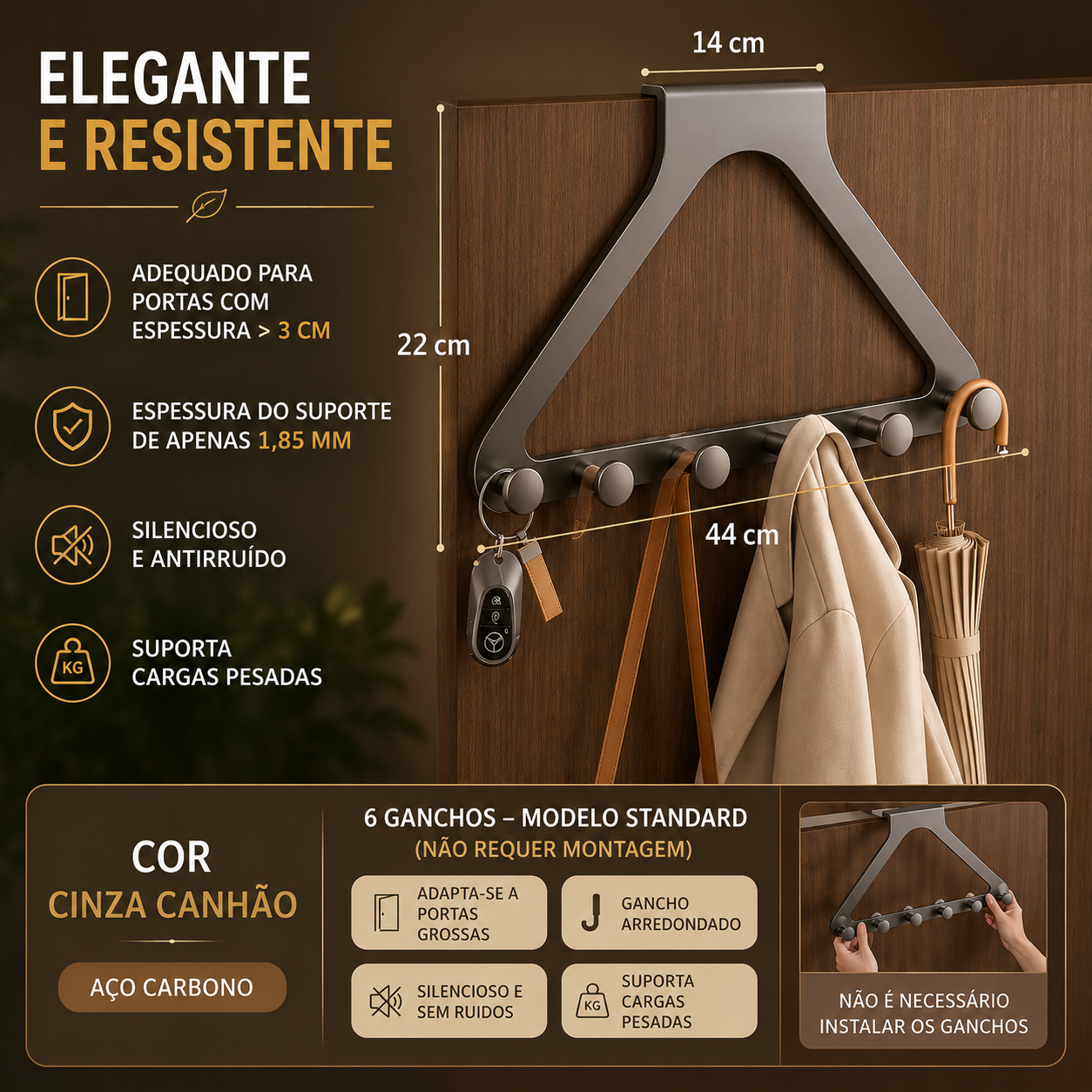 Cabide para Porta sem Furos com Alta Capacidade de Carga