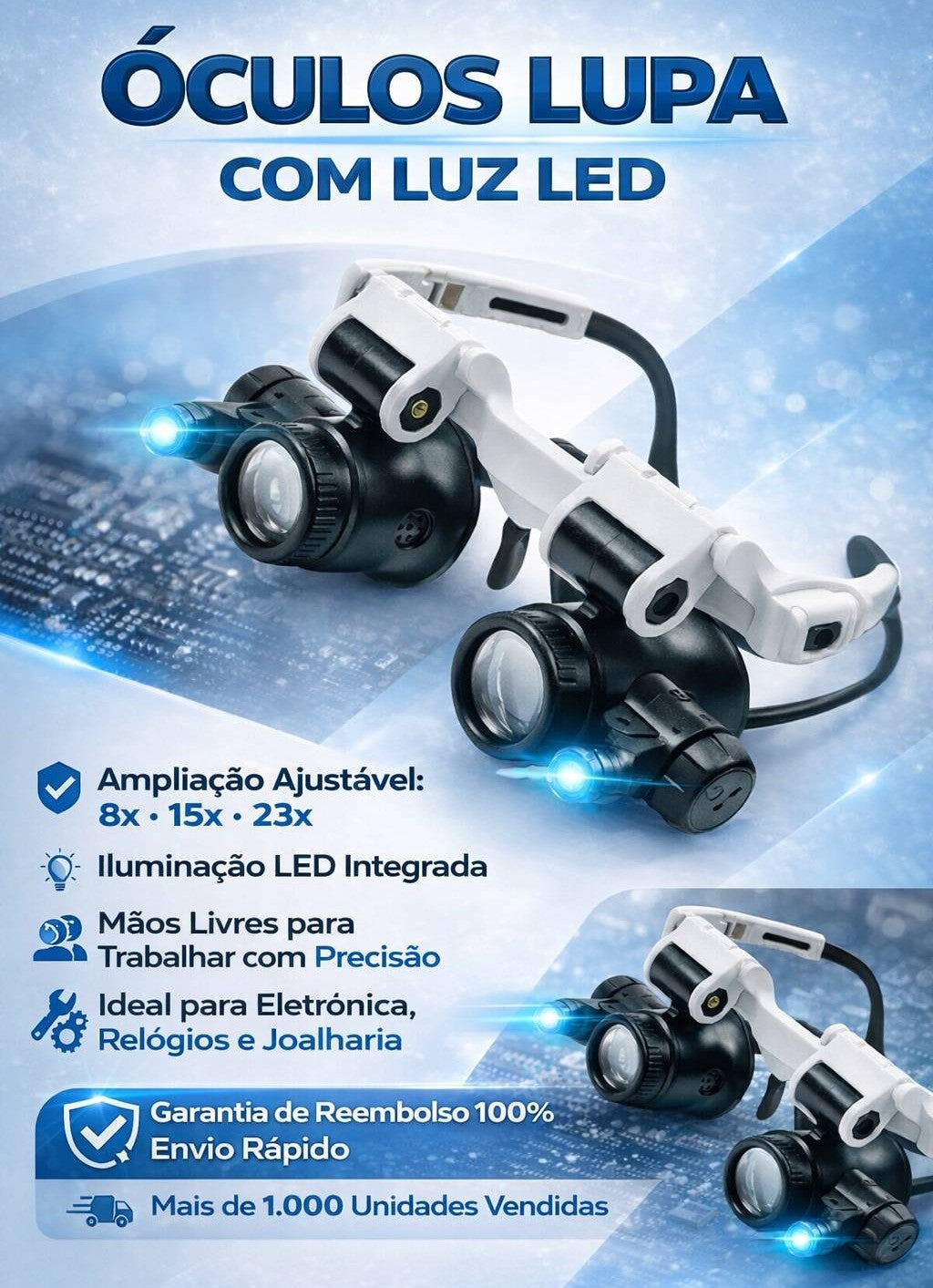 Óculos Lupa com Luz LED