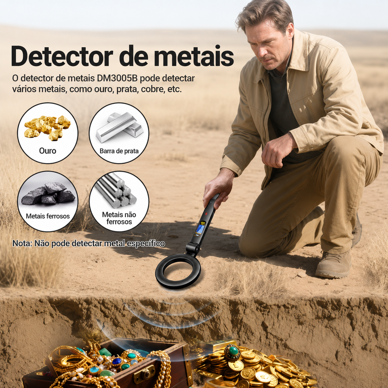 Detetor de Metais Portátil para Procura no Solo