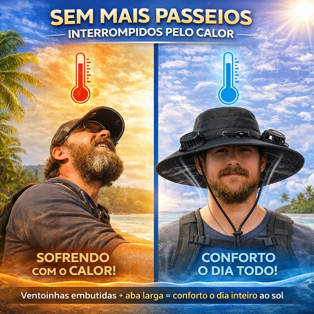 Chapéu com Ventilador Solar à Prova d’Água