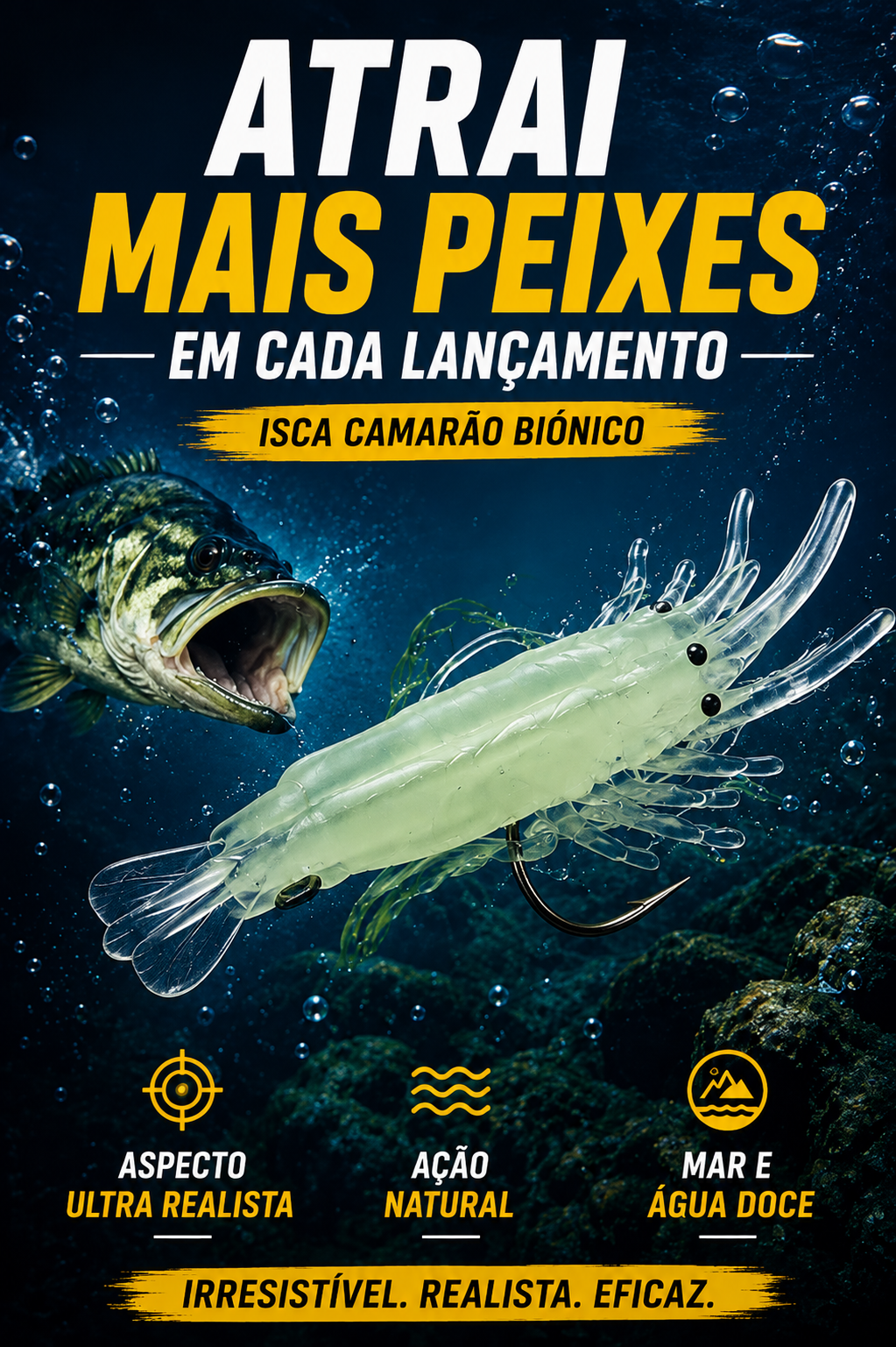 Isca Artificiale Camarão 4cm – Soft Bait Realista 🦐