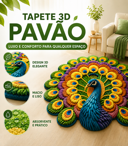 Tapete 3D de pavão