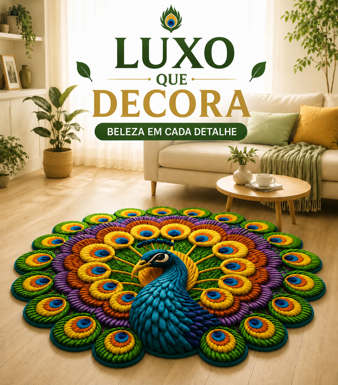 Tapete 3D de pavão