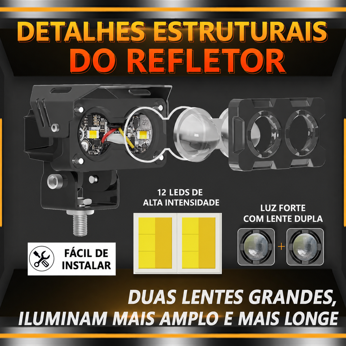 Potente farol LED para moto