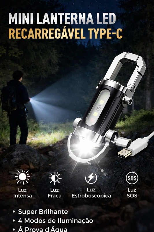 Mini Lanterna LED Recarregável 7 Modos