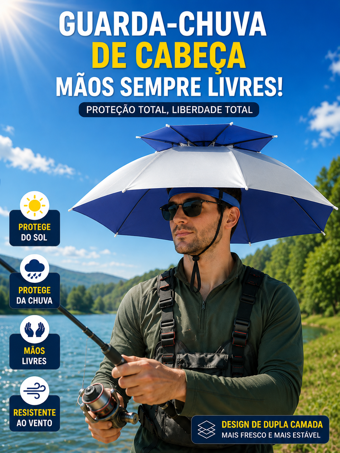 Guarda-Chuva de Cabeça Mãos Livres ☂️