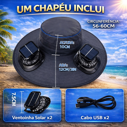 Chapéu com Ventilador Solar à Prova d’Água