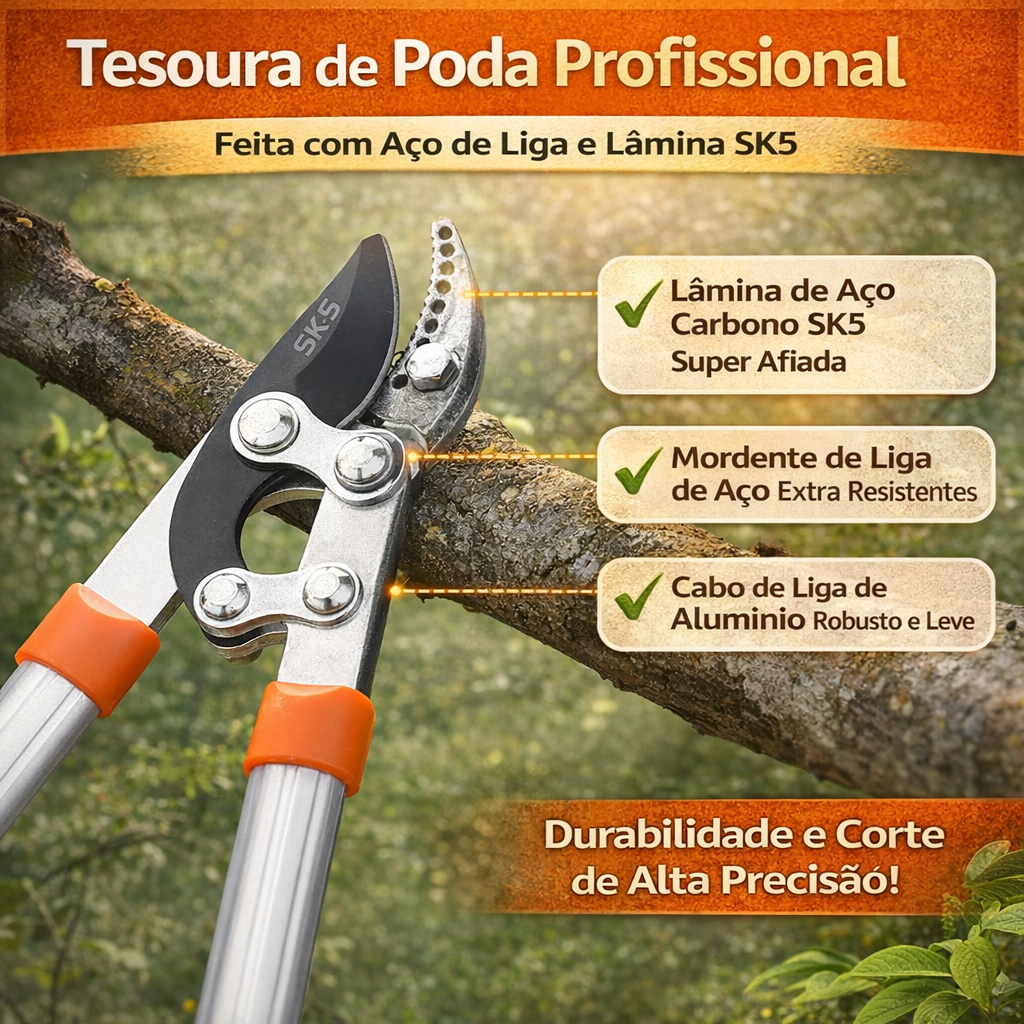Tesoura de Poda Profissional de Cabo Longo