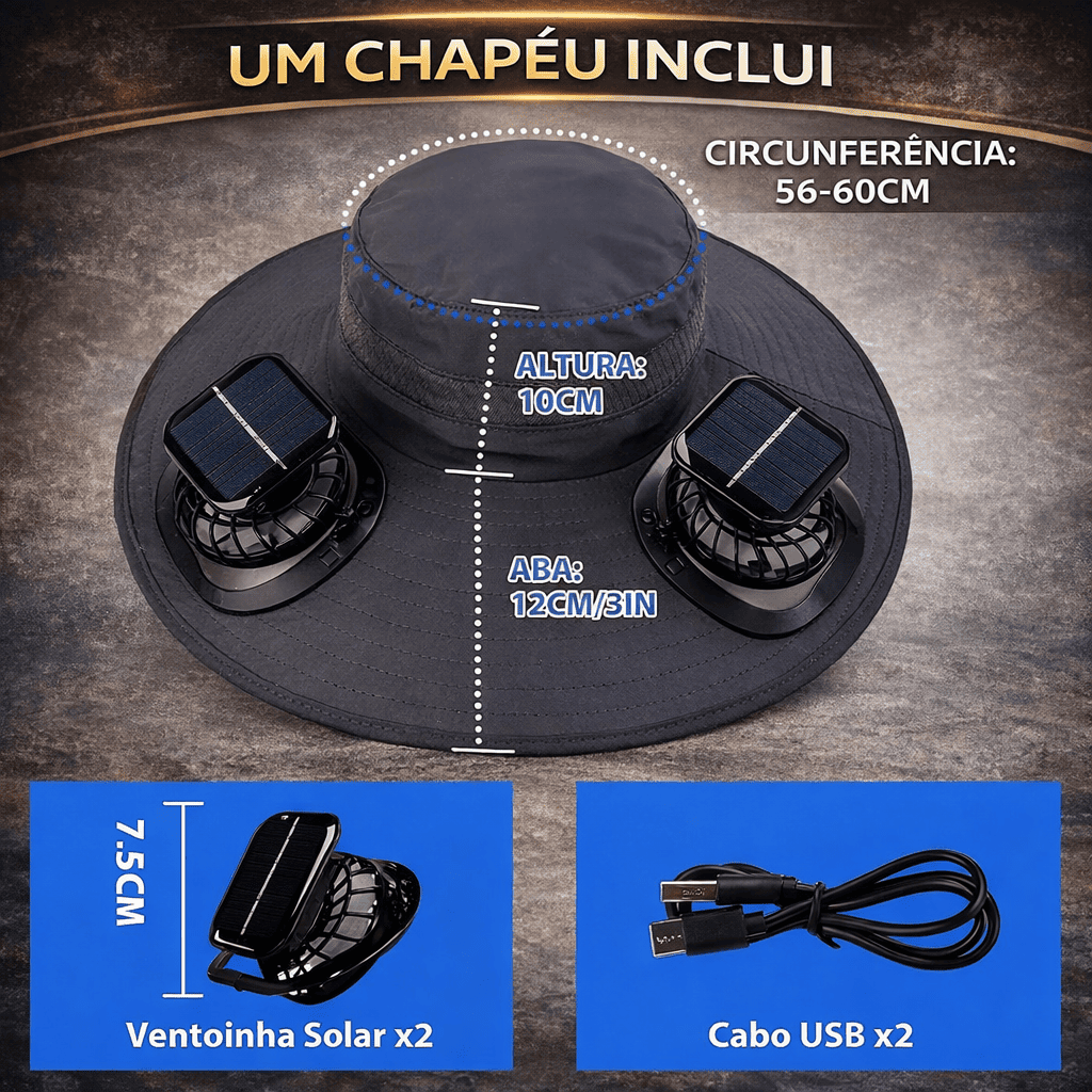 Chapéu com Ventoinha e Proteção Solar