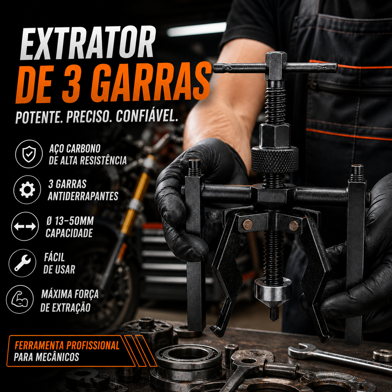 Extrator de rolamentos multiuso de 3 garras