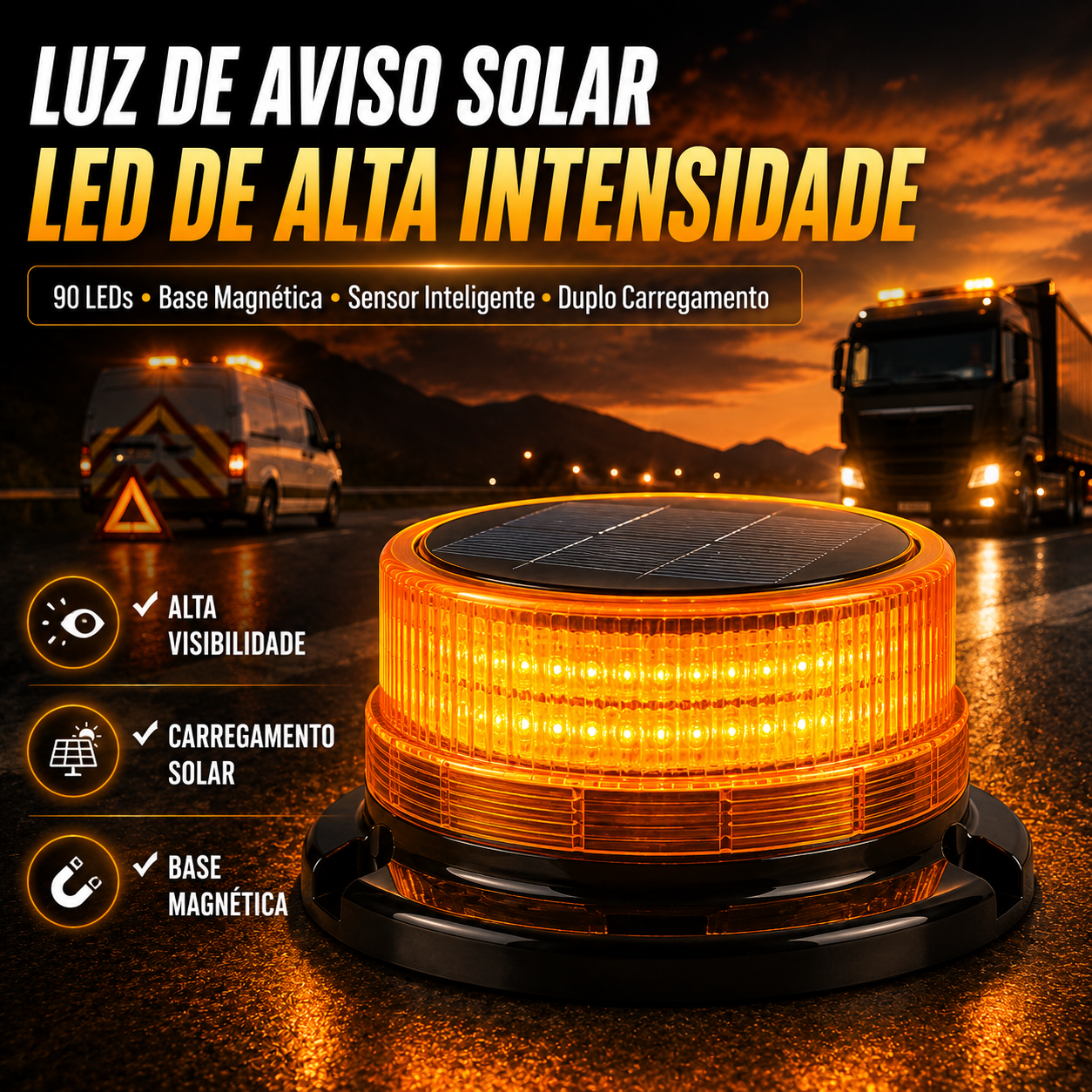 Giroflex LED Solar Magnético Dual Recarregável para Camião e Obras