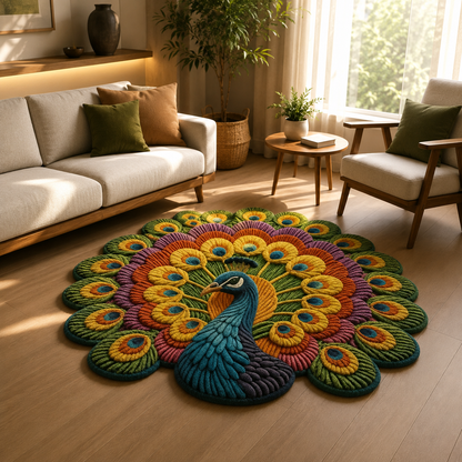 Tappeto 3D Pavone Vishnu: Antiscivolo, Assorbente, Multicolore Per Salotto E Ingresso