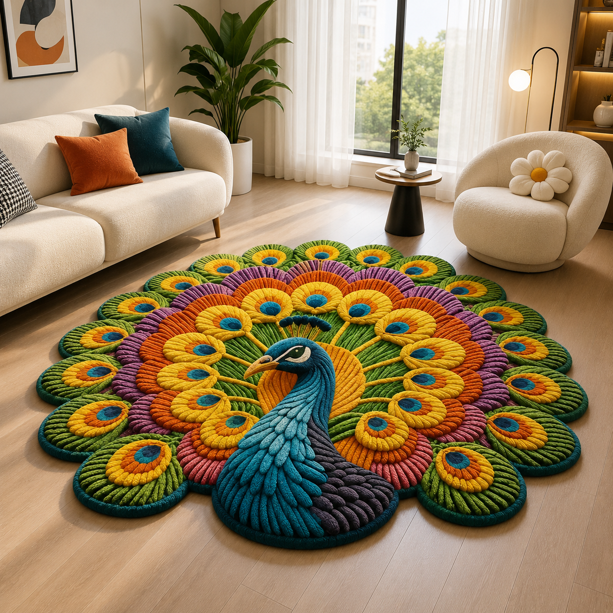 Tappeto 3D Pavone Vishnu: Antiscivolo, Assorbente, Multicolore Per Salotto E Ingresso