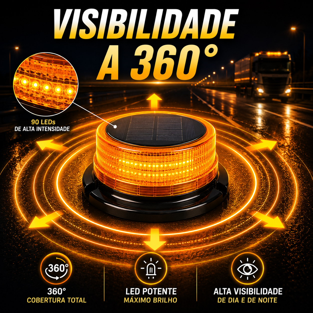 Giroflex LED Solar Magnético Dual Recarregável para Camião e Obras