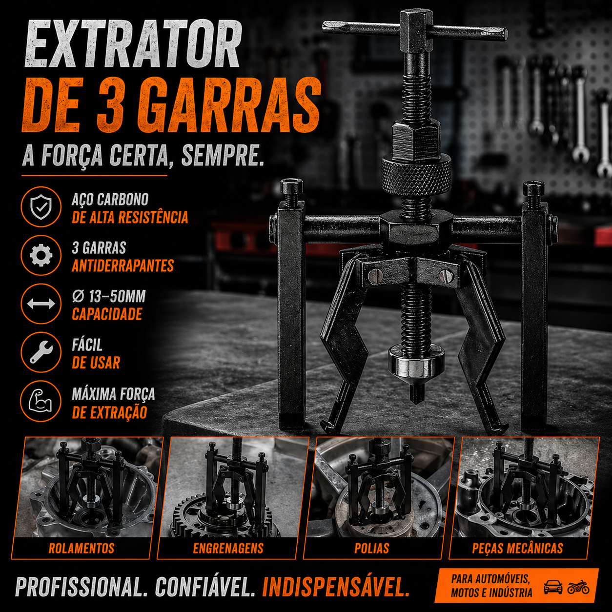 Extrator de rolamentos multiuso de 3 garras