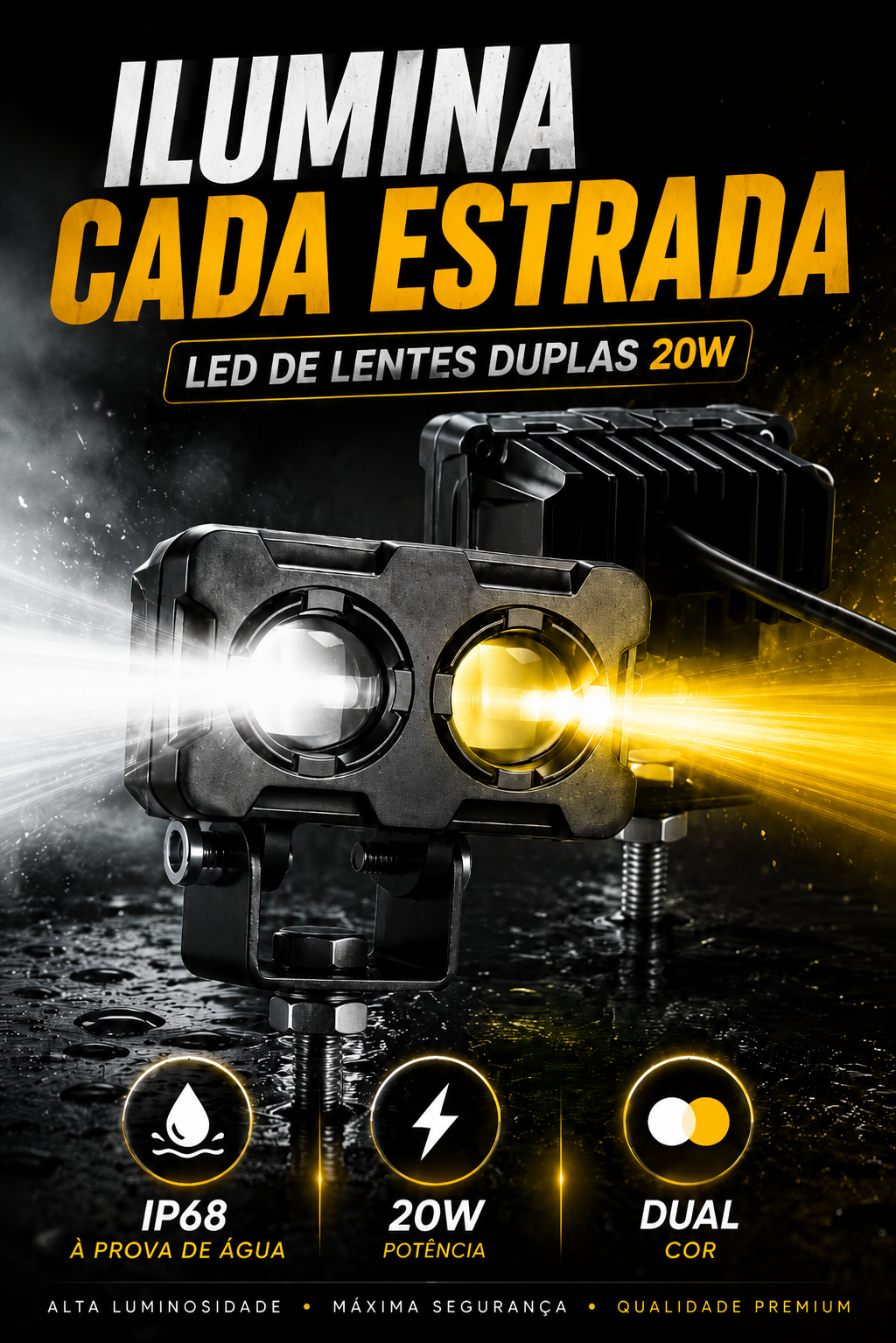 Faróis LED duplos 50W – Iluminação ultra potente