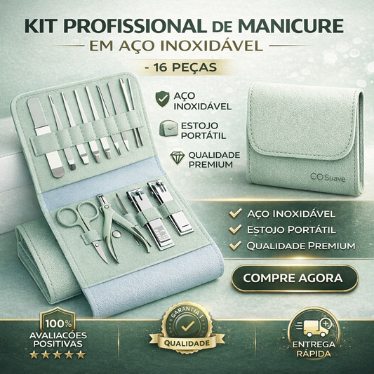 Kit Corta-Unhas 16 Peças em Aço Inoxidável