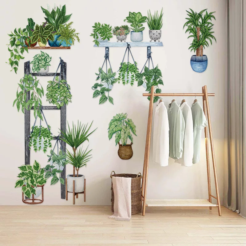 🌿 Autocolante Decorativo de Parede com Folhas Verdes