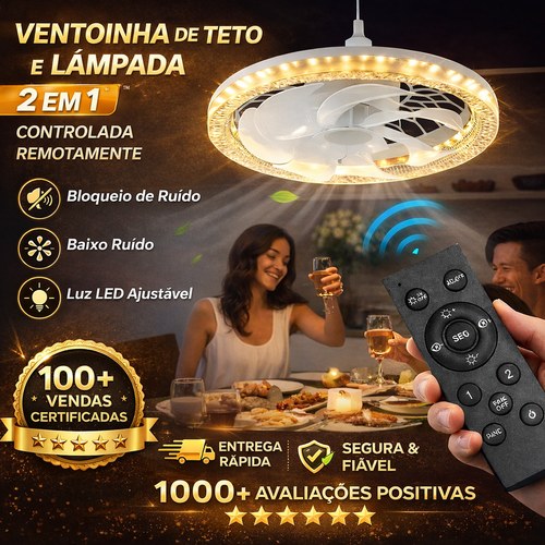 Luz Ventoinha 2 em 1 Silenciosa com Controlo Remoto
